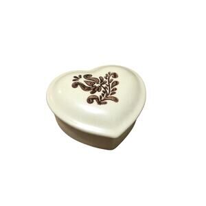 Vintage Pfaltzfraff Yellow Brown Haind Painted Heart Cottage-Core Trinket Box